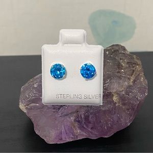 Sterling Silver Blue CZ Stud Earrings